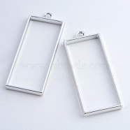 Rack Plating Alloy Rectangle Open Back Bezel Pendants, For DIY UV Resin, Epoxy Resin, Pressed Flower Jewelry, Hollow, Cadmium Free & Nickel Free & Lead Free, Matte Silver, 49x20x3.5mm, Hole: 3mm(X-PALLOY-S047-11B-FF)
