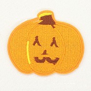 Computerized Embroidery Cloth Iron on/Sew on Patches, Costume Accessories, Halloween Pumpkin Jack-O'-Lantern, Orange, 5.8x6.7cm(DIY-F034-B10)