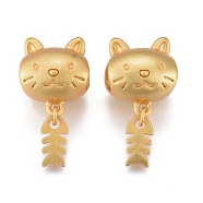 Brass European Beads, Large Hole Beads, Cat with Bone, Real 24K Gold Plated, 20x11x10mm, Hole: 5mm(KK-I675-03G)
