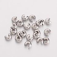 Brass Crimp Beads Covers, Ringent Round, Platinum, About 4mm In Diameter, 3mm Thick, Hole: 1.5mm(EC266)