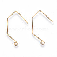 Brass Earring Hooks, with Horizontal Loop, Nickel Free, Real 18K Gold Plated, 32mm, Hole: 1.6mm, 18 Gauge, Pin: 1mm(KK-N231-45-NF)