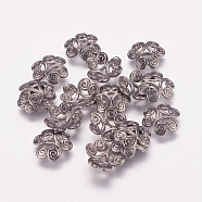 Tibetan Style Bead Caps, Cadmium Free & Nickel Free & Lead Free, Flower, Gunmetal, 13x3.5mm, Hole: 2mm(K093G052)