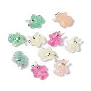 Translucent Resin Pendants, Glitter Unicorn Charms, with Platinum Tone Iron Loops, Mixed Color, 28x23x8mm, Hole: 2mm(RESI-I047-01C)