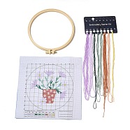 Vase DIY Cross Stitch Beginner Kits, Stamped Cross Stitch Kit, Including Printed Fabric, Embroidery Thread & Needles, Embroidery Hoop, Instructions, 0.3~0.4mm, 8 colors(DIY-NH0005-A01)