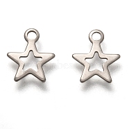 201 Stainless Steel Charms, Laser Cut, Hollow, Star, Stainless Steel Color, 9.5x8x0.5mm, Hole: 1.4mm(STAS-B001-28A-P)