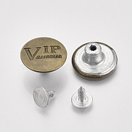 Iron Button Pins for Jeans, Garment Accessories, Flat Round with Word VIP Jeans Wear, Antique Bronze, 17x7.5mm, Hole: 1.8mm, Pin: 7.5x8mm, Knob: 2.5mm, 2pcs/set(BUTT-Q044-04AB)