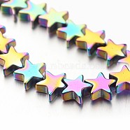 Electroplate Non-magnetic Synthetic Hematite Bead Strands, Star, Multi-color Plated, 6x6x2~3mm, Hole: 1mm, about 86pcs/strand, 15.7 inch(X-G-F300-24B-02)