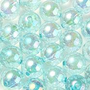 UV Plating Transparent Rainbow Iridescent Acrylic Beads, Bubble Beads, Round, Light Blue, 15~15.5x15.5~16mm, Hole: 2.6~2.7mm(TACR-D010-07D)