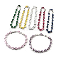 Rack Plating Brass Teardrop Links Bracelets with Glass for Women, Platinum, Mixed Color, 8 inch(20.3cm)(BJEW-H604-01P)