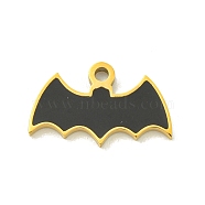 Halloween Theme Ion Plating(IP) 304 Stainless Steel Enamel Pendants, Golden, Bat, 10x16.5x1.5mm, Hole: 1.4mm(STAS-M011-02D)