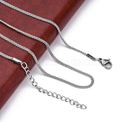 304 Stainless Steel Mesh Chain Necklaces for Women Men, Stainless Steel Color, 18.19 inch(46.2cm)(NJEW-P321-01P)