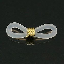 Eyeglass Holders, Glasses Rubber Loop Ends, Iron and Plastic, Golden Color, Clear, about 4.2mm wide, 19mm long, hole: about 1.5mm(X-E237-3)