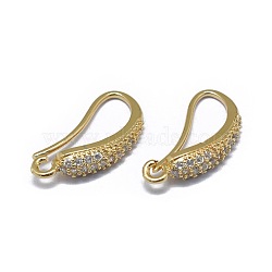Brass Micro Pave Cubic Zirconia Earring Hooks, with Horizontal Loop, Clear, Golden, 19x4mm, Hole: 1.5mm, 20 Gauge, Pin: 0.8mm(ZIRC-L079-01G)
