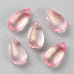Handmade Gold Sand Lampwork Pendants, Teardrop Charm, Pink, 14x7.5x5mm, Hole: 1.2mm(LAMP-TAC0012-01B)