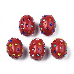 Polymer Clay Rhinestone Beads, Pave Disco Ball Beads, Oval, Brown, PP15(2.1~2.2mm), 16.5~18x13~14mm, Hole: 1mm(RB-T017-32D)