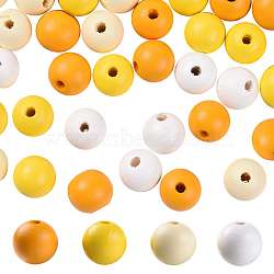 160Pcs 4 Colors Farmhouse Country and Rustic Style Painted Natural Wood Beads, with Waterproof Vacuum Packing, Round, Old Lace & Gold & Yellow & White, 16mm, Hole: 4mm, 40pcs/color(WOOD-LS0001-01H)