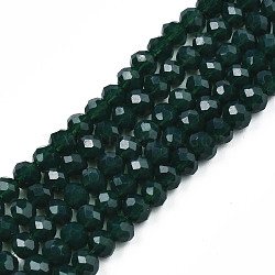 Opaque Solid Color Glass Beads Strands, Faceted, Rondelle, Dark Green, 3.5x3mm, Hole: 0.4mm, about 123~127pcs/strand, 13.7~14.1 inch(35~36cm)(EGLA-A034-P3mm-D23)