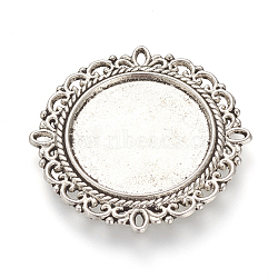 Tibetan Style Alloy Cabochon Connector Settings, Flat Round, Cadmium Free & Nickel Free & Lead Free, Antique Silver, Tray: 20mm, 31x31x2mm, Hole: 2x1mm(X-TIBE-T003-13AS-NR)