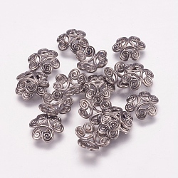 Tibetan Style Bead Caps, Cadmium Free & Nickel Free & Lead Free, Flower, Gunmetal, 13x3.5mm, Hole: 2mm(K093G052)