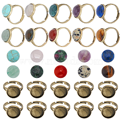 DIY Half Round Adjustable Ring Making Kit, Including Brass Finger Ring Components Settings, Natural & Synthetic Mixed Gemstone Cabochons, 40Pcs/box(DIY-SC0019-85)