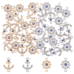40Pcs 4 Styles Nautical Theme Alloy Evil Eye Enamel Connector Charms, Anchor & Helm Links with Crystal Rhinestones, Platinum & Light Gold, 14.5~21x14.5~20x2~3mm, hole: 1.8~2mm, 10pcs/style(FIND-DC0004-26)