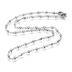 304 Stainless Steel Chain Necklaces, with Lobster Claw Clasps, Flat Round, Stainless Steel Color, 17.9 inch(45.5cm)(STAS-P164-12P)
