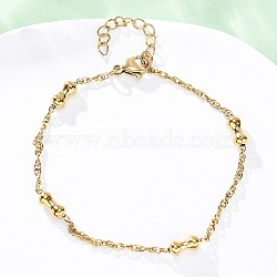 304 Stainless Steel Rope Chain Bracelets for Women, Peanut, Ion Plating(IP) , Golden, 6-3/4 inch(17.2cm)(BJEW-C094-10G)