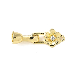 Brass Micro Pave Clear Cubic Zirconia Fold Over Clasps, Rack Plating, Long-Lasting Plated, Flower, Real 18K Gold Plated, 24.5x8.5x6.5mm, Hole: 1.2mm(KK-P290-22G)