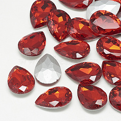 Pointed Back Glass Rhinestone Cabochons, Back Plated, Faceted, teardrop, Light Siam, 14x10x4.5mm(RGLA-T081-10x14mm-07)