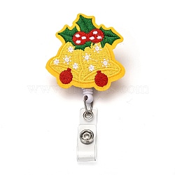 Christmas Bell Felt & ABS Plastic Badge Reel, Retractable Badge Holder, with Iron Alligator Clip, Platinum, Gold, 99mm, Bell: 61x53.5x24mm(AJEW-I053-07)