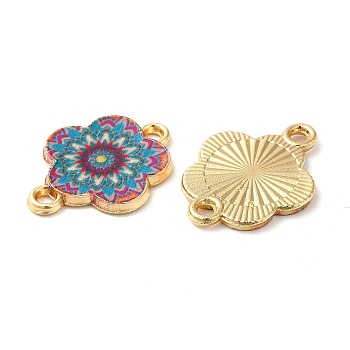 Printed Alloy Enamel Connector Charms, Flower Links, Light Gold, Deep Sky Blue, 14x18x1.5mm, Hole: 1.5mm