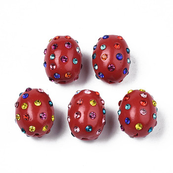 Polymer Clay Rhinestone Beads, Pave Disco Ball Beads, Oval, Brown, PP15(2.1~2.2mm), 16.5~18x13~14mm, Hole: 1mm