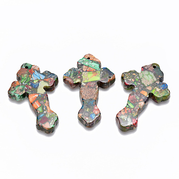 Synthetic Imperial Jasper Big Pendants, Dyed, Cross, Colorful, 60~61.5x38~39.5x7~8mm, Hole: 1.8mm
