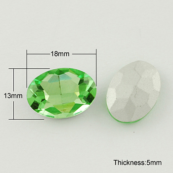 Glass Pointed Back Rhinestone, Back Plated, Faceted, Oval, Lime Green, 13x18x5mm
