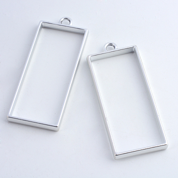 Rack Plating Alloy Rectangle Open Back Bezel Pendants, For DIY UV Resin, Epoxy Resin, Pressed Flower Jewelry, Hollow, Cadmium Free & Nickel Free & Lead Free, Matte Silver, 49x20x3.5mm, Hole: 3mm