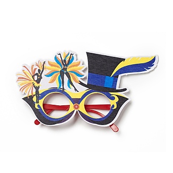 Felt Brazil Carnival Eyeglasses Frame Decoration, Glasses Masquerade Masks, Stage Performance Props, with Plastic Holder, Hat Pattern, 130x240x14mm