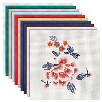 10Pcs 10 Colors 14CT Cross Stitch Fabric Sheets, Cotton Embroidery Fabric, for Making Garments Crafts, Mixed Color, 300x300x0.6mm, 1pc/color