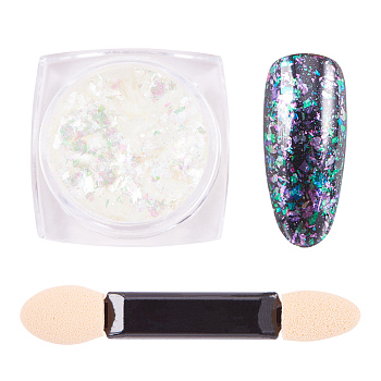 Nail Art Glitter Powder, Starry Sky/Mirror Effect, Shiny Nail Decoration, with One Brush, Colorful, 30x30x17mm, about 0.3g/box