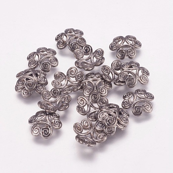 Tibetan Style Bead Caps, Cadmium Free & Nickel Free & Lead Free, Flower, Gunmetal, 13x3.5mm, Hole: 2mm