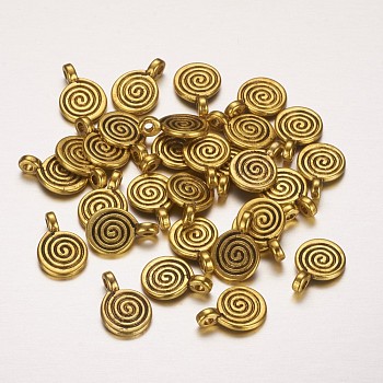 Tibetan Style Alloy Charms, Flat Round with Swirl, Antique Golden, Cadmium Free & Lead Free, 11.8x8x1.5mm, Hole: 1mm