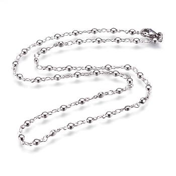 304 Stainless Steel Chain Necklaces, with Lobster Claw Clasps, Flat Round, Stainless Steel Color, 17.9 inch(45.5cm)