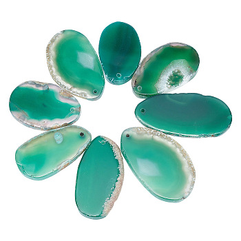 8Pcs Natural Agate Dyed Big Pendants, Nuggets Charms, Green, 40~60x17~37x5~7mm, Hole: 1.8mm