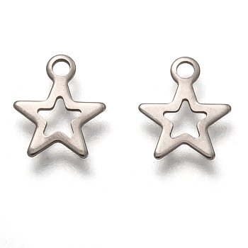 201 Stainless Steel Charms, Laser Cut, Hollow, Star, Stainless Steel Color, 9.5x8x0.5mm, Hole: 1.4mm