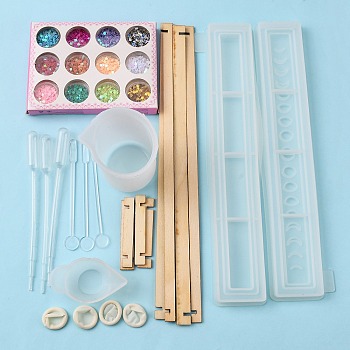 Olycraft DIY Storage Box Silicone Molds Kits, Including Nail Art Sequins/Paillette, Plastic Round Stirring Rod, Plastic Pipettes, Latex Finger Cots, Silicone Stirring Bowl, Plastic Measuring Cup, Mixed Color, 100x13x2mm, 10pcs