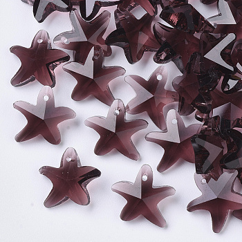 Transparent Glass Charms, Starfish/Sea Stars, Indian Red, 14x15x6mm, Hole: 0.8mm
