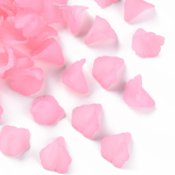 Transparent Acrylic Bead Caps, Trumpet Flower Beads, Frosted, Flower, Pink, 18x18x17mm, Hole: 1.5mm, about 700pcs/500g