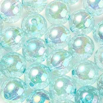 UV Plating Transparent Rainbow Iridescent Acrylic Beads, Bubble Beads, Round, Light Blue, 15~15.5x15.5~16mm, Hole: 2.6~2.7mm