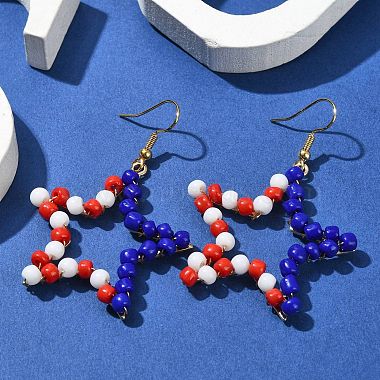 Independence Day Glass Seed Beaded Dangle Earrings(EJEW-TA00363)-2