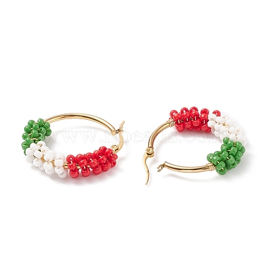 Christmas Theme Glass Seed Braided Hoop Earrings(EJEW-TA00106)-5