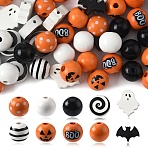 146Pcs 10 Styles Spray Painted Round Natural Schima Wood Beads, Mixed Color, 16~24.5mm, Hole: 3~4mm(WOOD-YW0001-54)